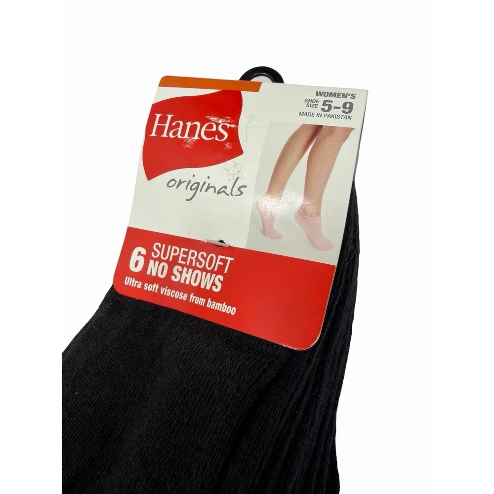 hanes 6 pairs womens super soft no show ankle socks black size 5-9